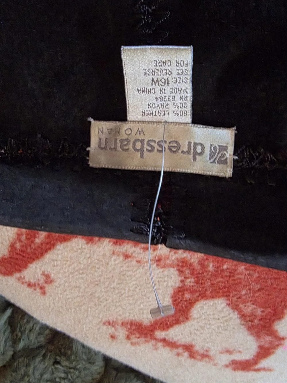 VTG Dressbarn Black Suede Leather Patchwork Western Fringe Jacket Boho 16W
